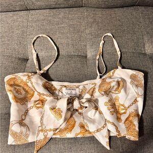 Cream and Gold Sleeveless Tie Front Bustier Camisole